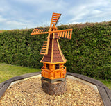 DARLUX XXL Garten-Windmühle Sechseck aus Holz kugelgelagert Braun/Rot/Grün H-120 cm