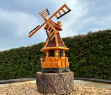 DARLUX XL Garten-Windmühle Sechseck aus Holz kugelgelagert Braun/Rot H-95 cm