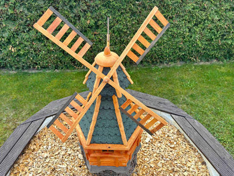 DARLUX Hexagonal Wooden Garden Windmill With Ball Bearings, Brown/blue DARLUX Hexagonal Wooden Garden Windmill With Ball Bearings, Brown/blue