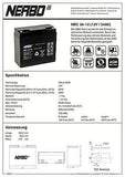 Batterie Bleiakku Akku Auto Motorrad NERBO NBC 24-12 12V/24Ah Wartungsfrei